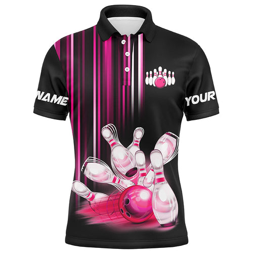 Black and pink light Men bowling Polo, Quarter Zip Shirt Custom bowling ball and pins Team jerseys NQS8067