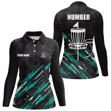 Load image into Gallery viewer, Black and Green camo Disc golf basket custom team women disc golf polo shirt, frisbee golf attire NQS8068