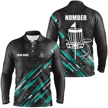 Load image into Gallery viewer, Black and Green camo Disc golf basket custom team disc golf polo shirt for Men, frisbee golf attire NQS8068