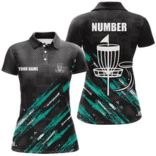 Load image into Gallery viewer, Black and Green camo Disc golf basket custom team women disc golf polo shirt, frisbee golf attire NQS8068