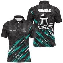 Load image into Gallery viewer, Black and Green camo Disc golf basket custom team disc golf polo shirt for Men, frisbee golf attire NQS8068