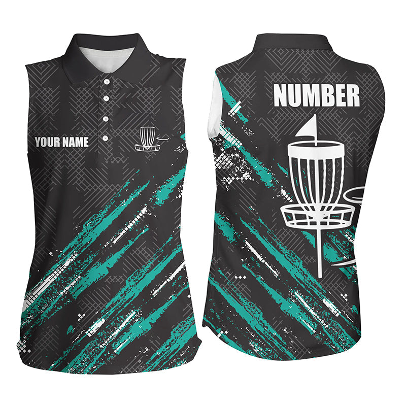 Black and Green camo Disc golf basket custom team disc golf sleeveless polo shirt, frisbee golf attire NQS8068