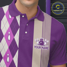 Load image into Gallery viewer, Retro Purple argyle pattern Bowling shirts For Men custom bowling team jerseys Bowler Outfits NQS10275