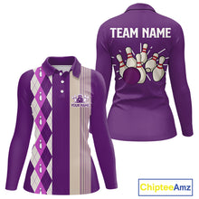 Load image into Gallery viewer, Retro Purple argyle pattern Bowling shirts For Women custom bowling team jerseys Bowler Outfits NQS10275