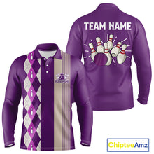Load image into Gallery viewer, Retro Purple argyle pattern Bowling shirts For Men custom bowling team jerseys Bowler Outfits NQS10275