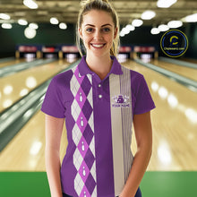 Load image into Gallery viewer, Retro Purple argyle pattern Bowling shirts For Women custom bowling team jerseys Bowler Outfits NQS10275