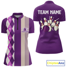 Load image into Gallery viewer, Retro Purple argyle pattern Bowling shirts For Women custom bowling team jerseys Bowler Outfits NQS10275