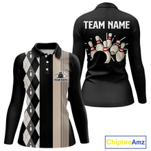 Load image into Gallery viewer, Retro Black argyle pattern Bowling shirts For Women custom bowling team jerseys Bowler Outfits NQS10276