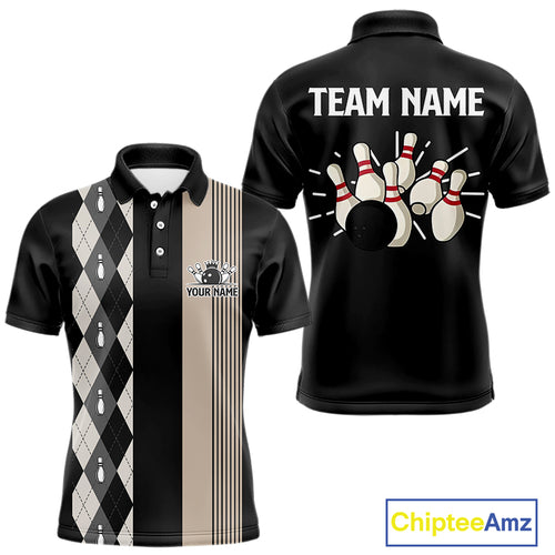 Retro Black argyle pattern Bowling shirts For Men custom bowling team jerseys Bowler Outfits NQS10276