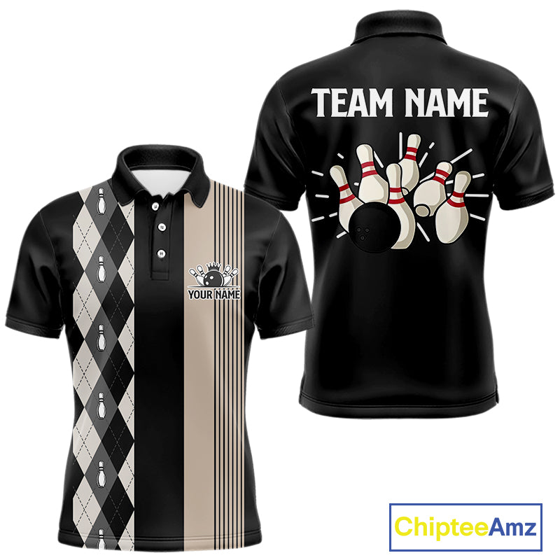 Retro Black argyle pattern Bowling shirts For Men custom bowling team jerseys Bowler Outfits NQS10276