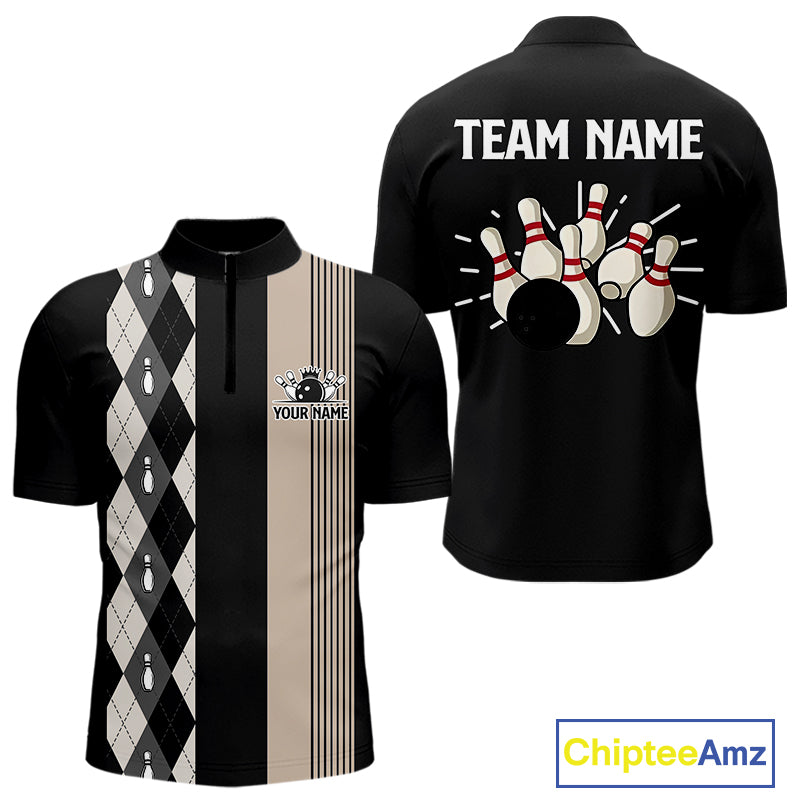 Retro Black argyle pattern Bowling shirts For Men custom bowling team jerseys Bowler Outfits NQS10276