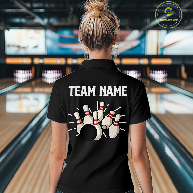 Retro Black argyle pattern Bowling shirts For Women custom bowling team jerseys Bowler Outfits NQS10276
