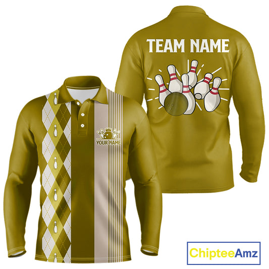 Retro Yellow argyle pattern Bowling shirts For Men custom bowling team jerseys Bowler Outfits NQS10277