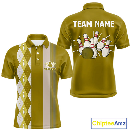 Retro Yellow argyle pattern Bowling shirts For Men custom bowling team jerseys Bowler Outfits NQS10277