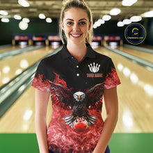 Load image into Gallery viewer, Red Flame Smoke American Flag Eagle Skull Women Bowling Shirts Custom Patriotic Bowling Team Jersey NQS10279