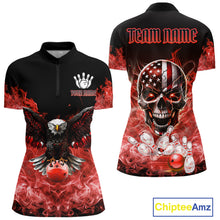 Load image into Gallery viewer, Red Flame Smoke American Flag Eagle Skull Women Bowling Shirts Custom Patriotic Bowling Team Jersey NQS10279
