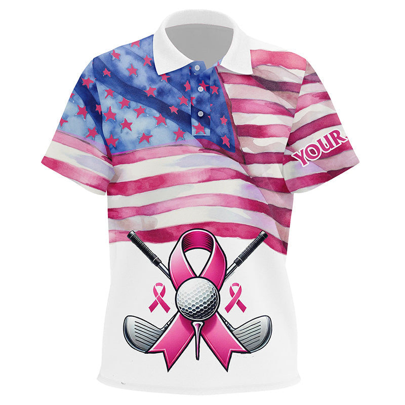 Pink ribbon American Flag Kid golf polo shirts custom Breast Cancer awareness golf shirts for kid NQS8279