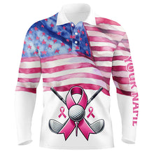 Load image into Gallery viewer, Pink ribbon American Flag Men golf polo shirts custom Breast Cancer awareness golf shirts NQS8279