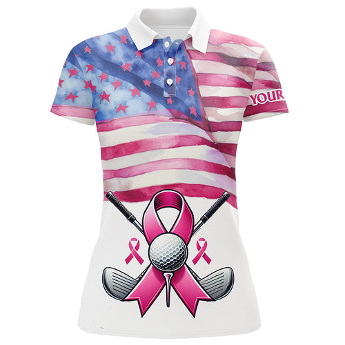 Pink ribbon American Flag Women golf polo shirts custom Breast Cancer awareness golf shirts for ladies NQS8279