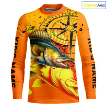 Load image into Gallery viewer, Custom Walleye Compass Long Sleeve Fishing Shirts, Personalized Walleye Fishing Jersey | Orange NQS10468