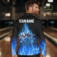Load image into Gallery viewer, Personalized Mens Bowling Shirt Blue flame Bowling Ball and Pins Team bowling jerseys for men Bowler NQS10471