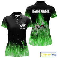 Load image into Gallery viewer, Personalized Women Bowling Shirt Green flame Bowling Ball Pins Team bowling jerseys for ladies Bowler NQS10472