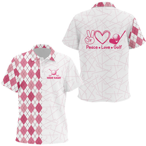 Pink argyle pattern Kid Golf Polo Shirts custom peace love golf team jerseys, golf attire for Kid NQS8490