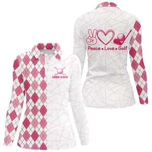 Pink argyle pattern Women Golf Polo Shirt custom peace love golf team jerseys, golf attire for women NQS8490