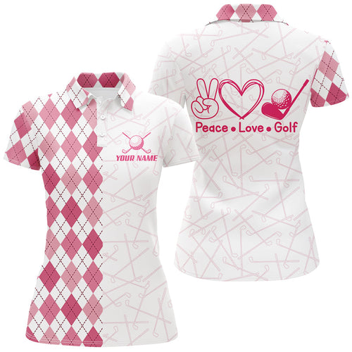 Pink argyle pattern Women Golf Polo Shirt custom peace love golf team jerseys, golf attire for women NQS8490