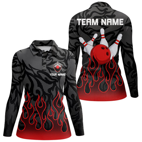 Red Flame Fire Womens bowling shirts black camo Bowling Jerseys Personalized Bowling Team Shirts NQS8493