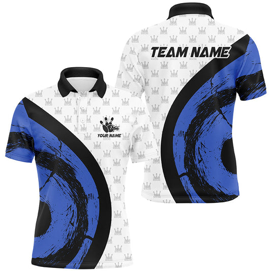 White Bowling Camo Mens bowling shirts Personalized Bowling Team Jerseys, Bowling Uniform | Blue NQS8494