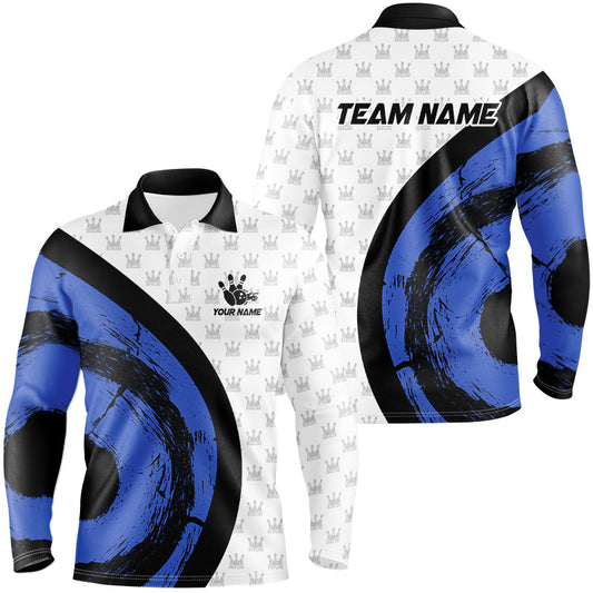 White Bowling Camo Mens bowling shirts Personalized Bowling Team Jerseys, Bowling Uniform | Blue NQS8494