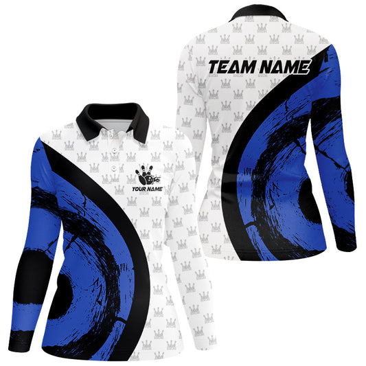 White Bowling Camo Womens bowling shirts Personalized Bowling Team Jerseys, Bowling Uniform | Blue NQS8494