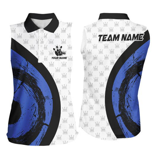 White Bowling Camo Bowling Sleeveless Polo shirt Personalized Bowling Team Jerseys Uniform | Blue NQS8494