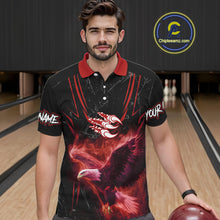 Load image into Gallery viewer, Black and Red Flame Eagle Bowling Shirt For Men Custom Team Name Bowling Jerseys For Bowlers NQS10674