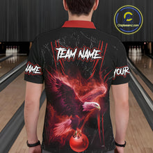 Load image into Gallery viewer, Black and Red Flame Eagle Bowling Shirt For Men Custom Team Name Bowling Jerseys For Bowlers NQS10674