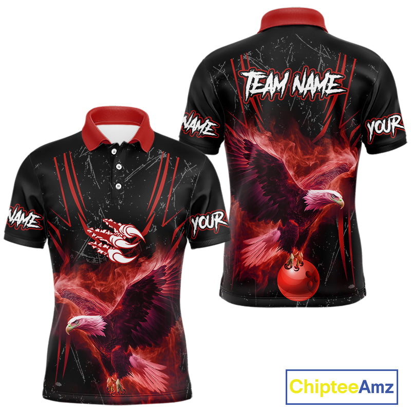 Black and Red Flame Eagle Bowling Shirt For Men Custom Team Name Bowling Jerseys For Bowlers NQS10674
