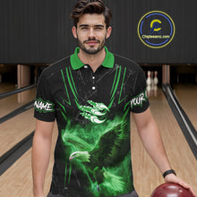 Load image into Gallery viewer, Black and Green Flame Eagle Bowling Shirt For Men Custom Team Name Bowling Jerseys For Bowlers NQS10675