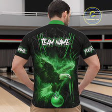 Load image into Gallery viewer, Black and Green Flame Eagle Bowling Shirt For Men Custom Team Name Bowling Jerseys For Bowlers NQS10675