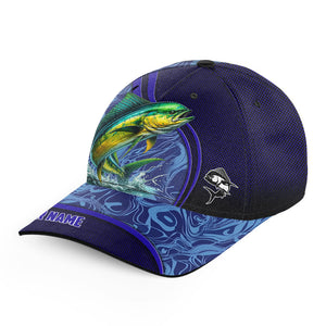 Mahi Mahi fishing blue camo Custom fishing hats, saltwater Angler Dorado fishing hat cap NQS8953