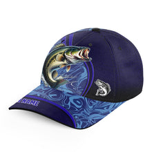 Load image into Gallery viewer, Largemouth Bass fishing blue camo Custom fishing hats, saltwater Angler Bass fishing hat cap NQS8955