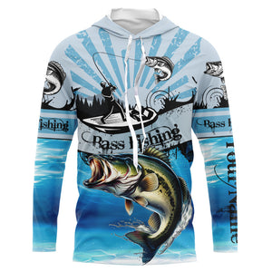 Personalized Largemouth Bass Fishing Jerseys blue Long Sleeve Fishing Shirts, Bass fishing jerseys NQS8956