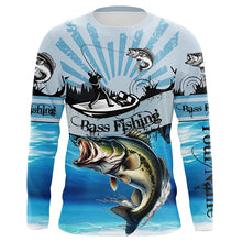 Load image into Gallery viewer, Personalized Largemouth Bass Fishing Jerseys blue Long Sleeve Fishing Shirts, Bass fishing jerseys NQS8956