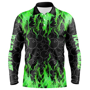 Black and Green Flame camo Men bowling shirts Custom Flame Bowling Shirt Team Bowling Jersey NQS8963