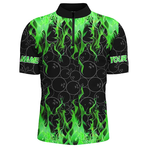 Black and Green Flame camo Men bowling shirts Custom Flame Bowling Shirt Team Bowling Jersey NQS8963