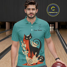 Load image into Gallery viewer, Custom retro bowling shirts Cat Bowling jersey for men Team Bowling Polo, 1/4 Zip Shirts | Blue NQS11072