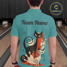 Load image into Gallery viewer, Custom retro bowling shirts Cat Bowling jersey for men Team Bowling Polo, 1/4 Zip Shirts | Blue NQS11072
