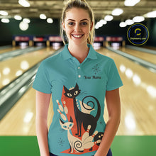 Load image into Gallery viewer, Custom retro bowling shirts Cats Bowling jersey for Women Team Bowling Polo, 1/4 Zip Shirts | Blue NQS11072