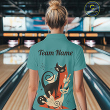 Load image into Gallery viewer, Custom retro bowling shirts Cats Bowling jersey for Women Team Bowling Polo, 1/4 Zip Shirts | Blue NQS11072