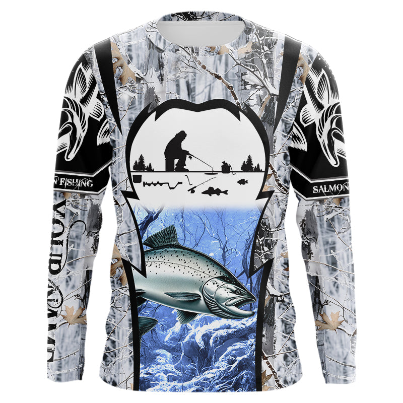 Salmon ice fishing Winter camo custom unisex Long sleeve fishing shirts, Ice fishing Salmon jerseys NQS9191